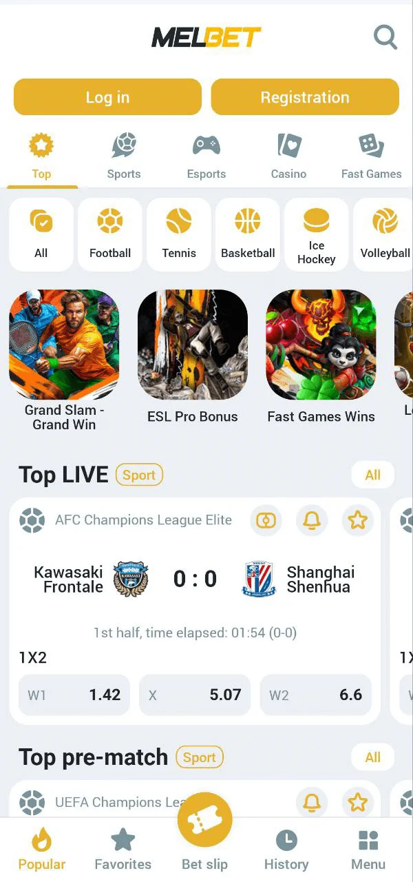Melbet online sports betting interface screenshot